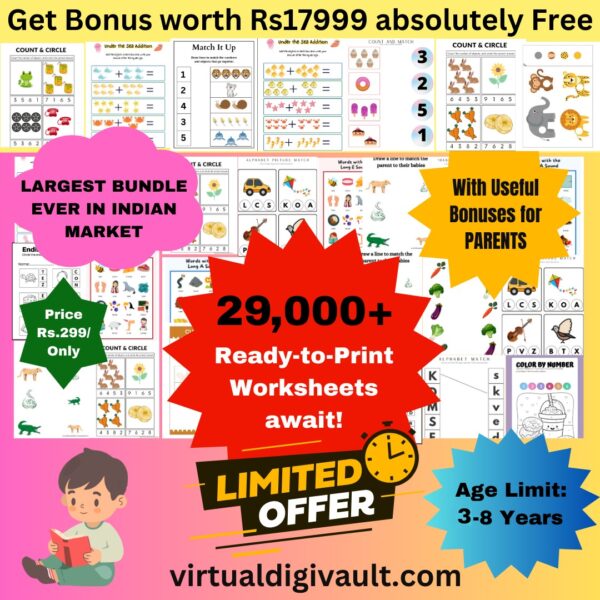 29000+ Printable Activity Worksheets Bundle for Kids